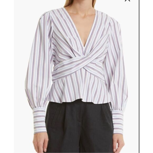 Veronica Beard Seema Stripe Twist Front Blouse in Off White Purple Multi size 8 - Picture 1 of 12